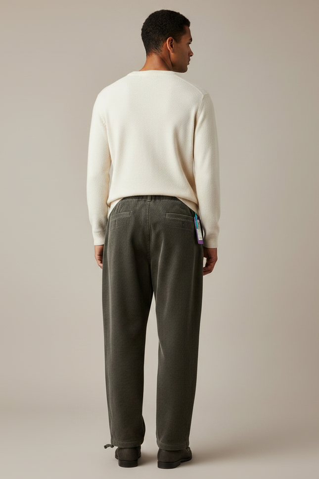Pantalon Velours Côtelé Ample Gris Décontracté Homme - Cordé - vue 2