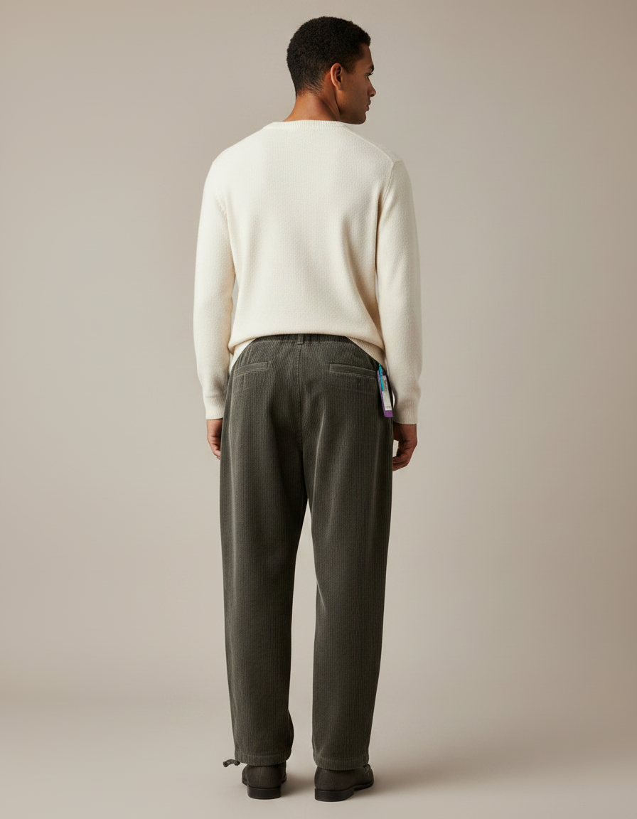 Pantalon Velours Côtelé Ample Gris Décontracté Homme - Cordé - vue 2
