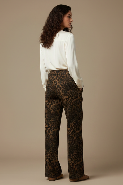 Pantalon Velours Léopard Ample Marron Hiver Femme - vue 2