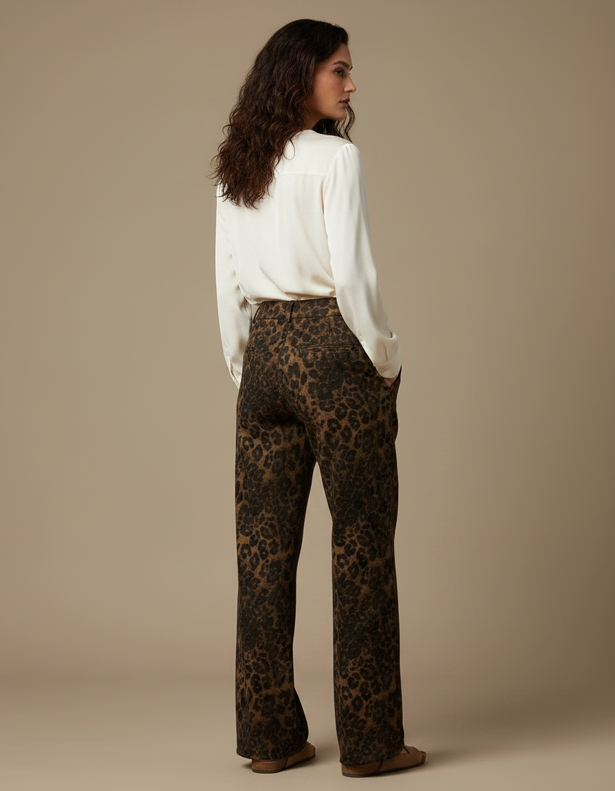 Pantalon Velours Léopard Ample Marron Hiver Femme - vue 2