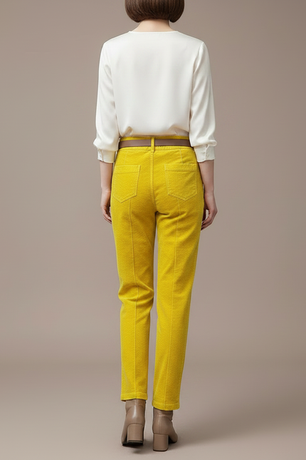 Pantalon Velours Jaune Côtelé Droit Taille Haute - vue 2