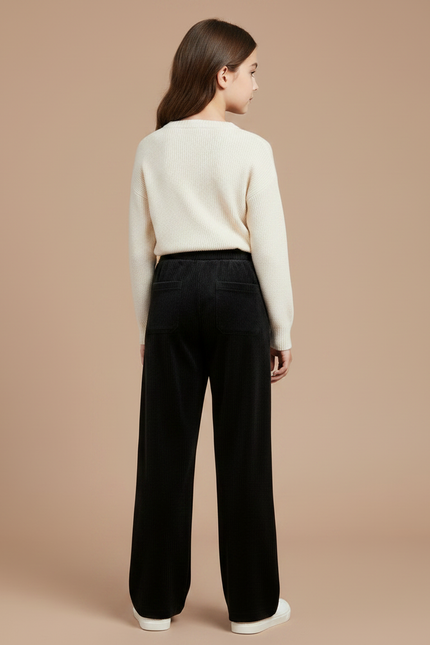 Pantalon Velours Noir Côtelé Ample Fille Hiver - Cordé - vue 2