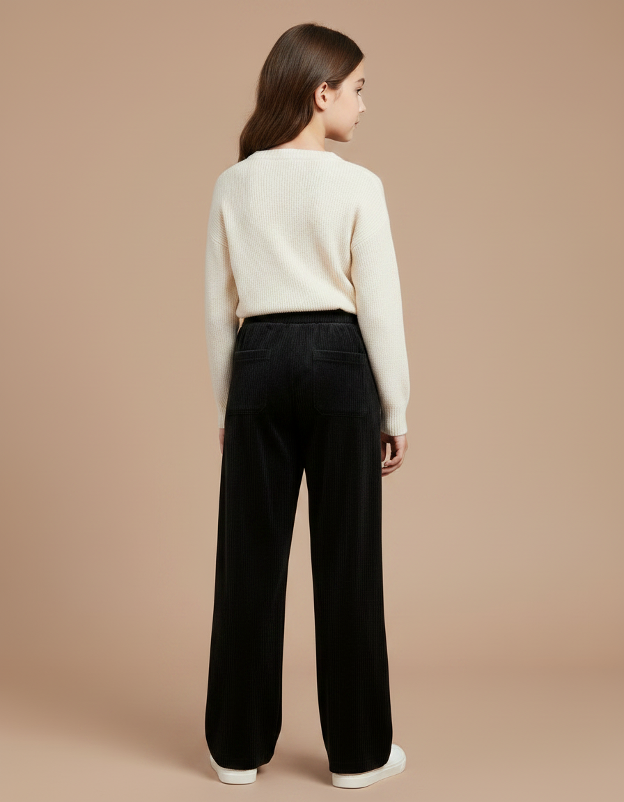 Pantalon Velours Noir Côtelé Ample Fille Hiver - Cordé - vue 2