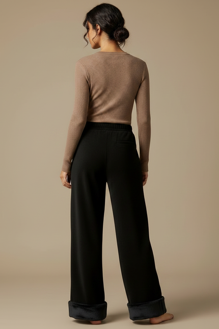Pantalon Velours Noir Ample Doublé Chaud Décontracté - vue 2