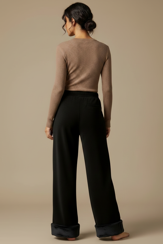 Pantalon Velours Noir Ample Doublé Chaud Décontracté - vue 2