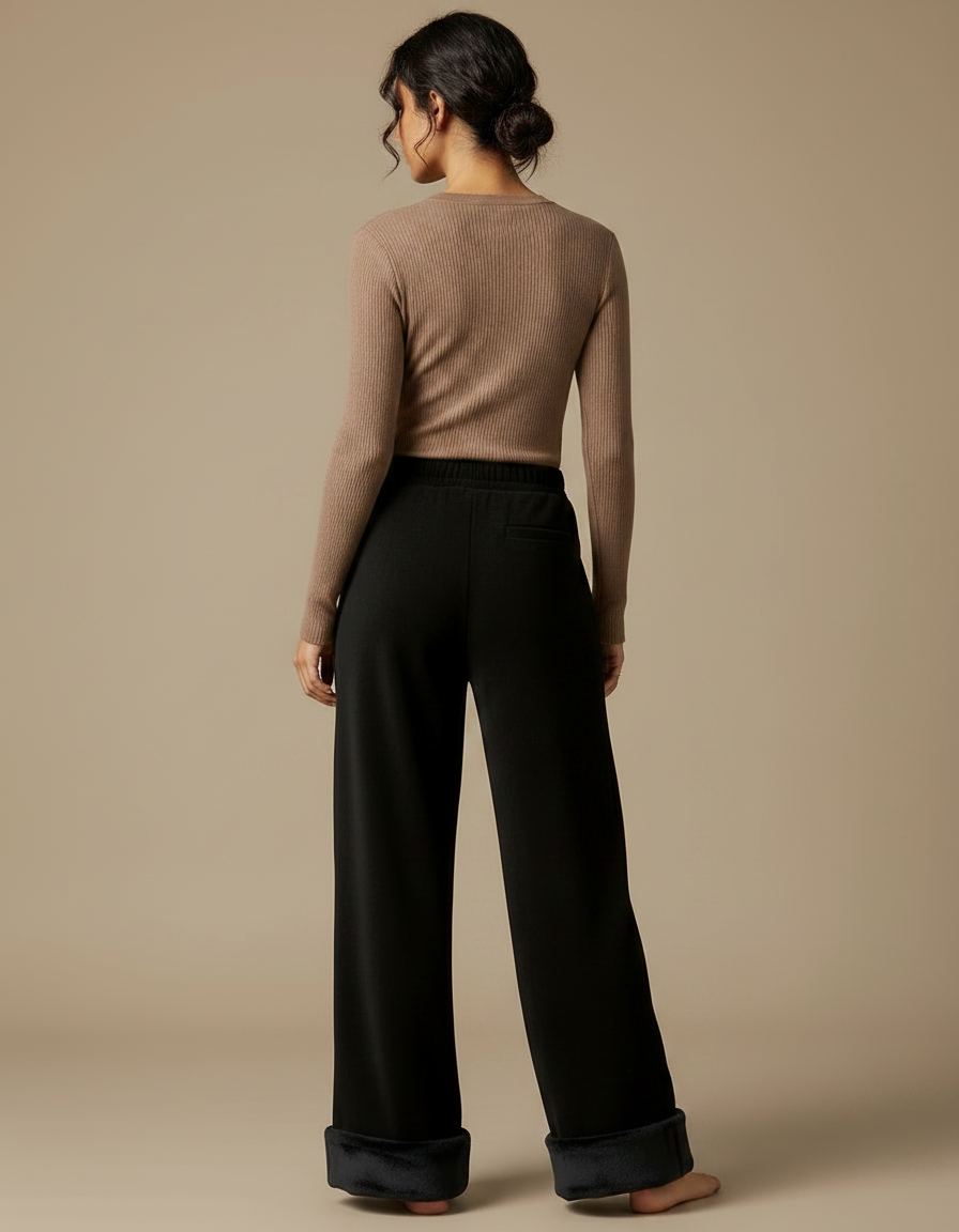 Pantalon Velours Noir Ample Doublé Chaud Décontracté - vue 2