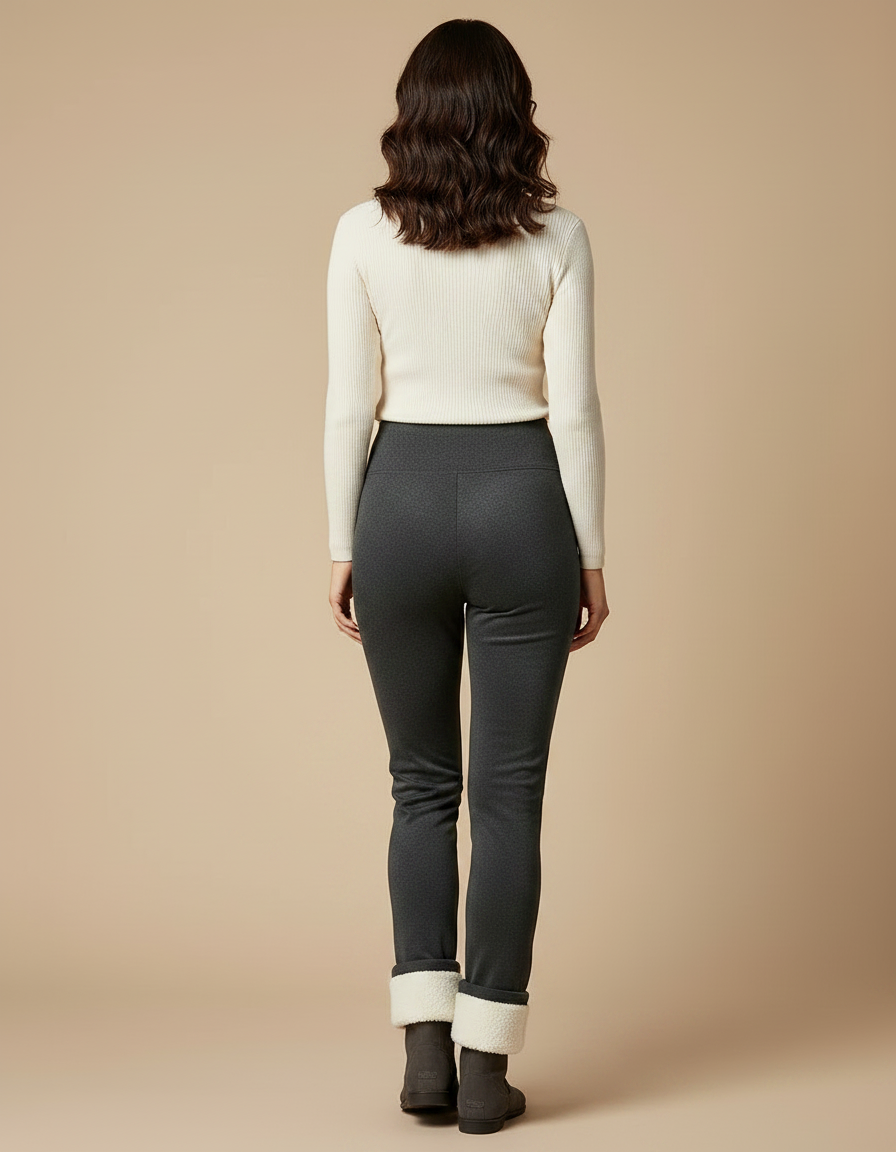 Pantalon Velours Gris Slim Taille Haute Molletonné Femme - vue 2
