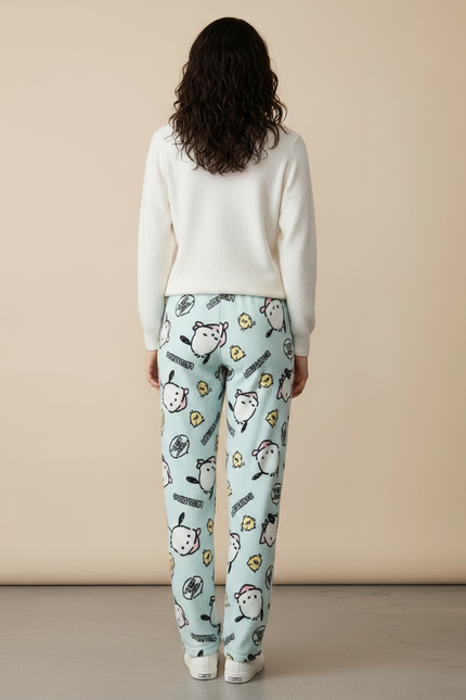 Pantalon Velours Bleu Imprimé Kawaii Ample Doux - vue 2