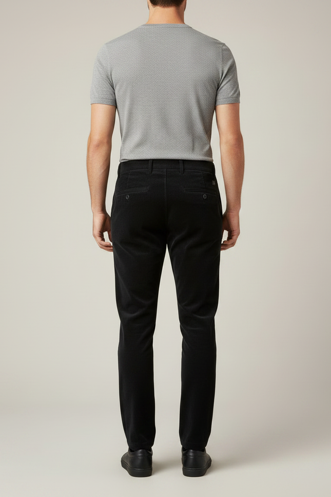Pantalon Velours Noir Côtelé Homme Droit Décontracté - Cordé - vue 2