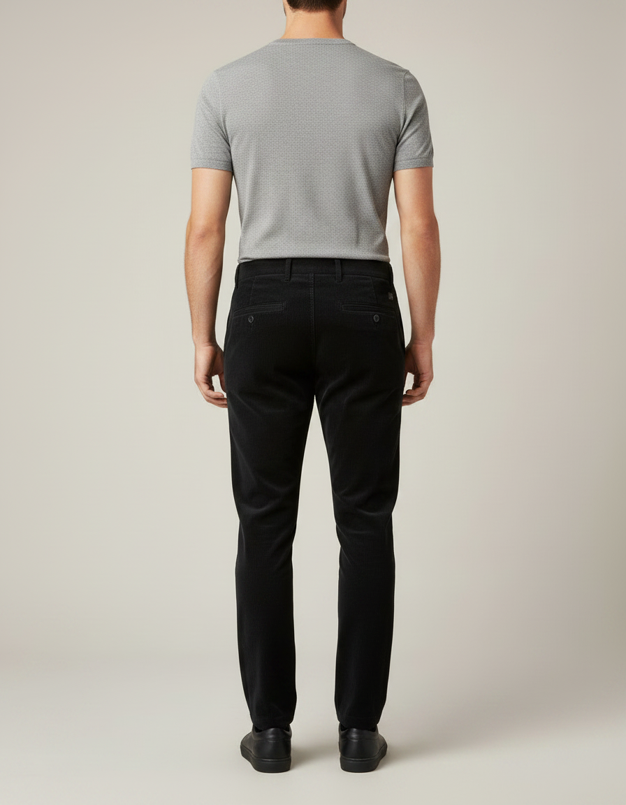 Pantalon Velours Noir Côtelé Homme Droit Décontracté - Cordé - vue 2