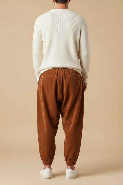 Pantalon Velours Côtelé Ample Marron Décontracté Homme - Cordé - vue 2