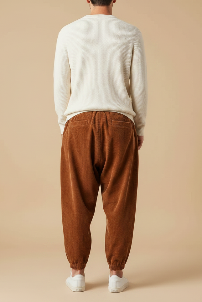 Pantalon Velours Côtelé Ample Marron Décontracté Homme - Cordé - vue 2