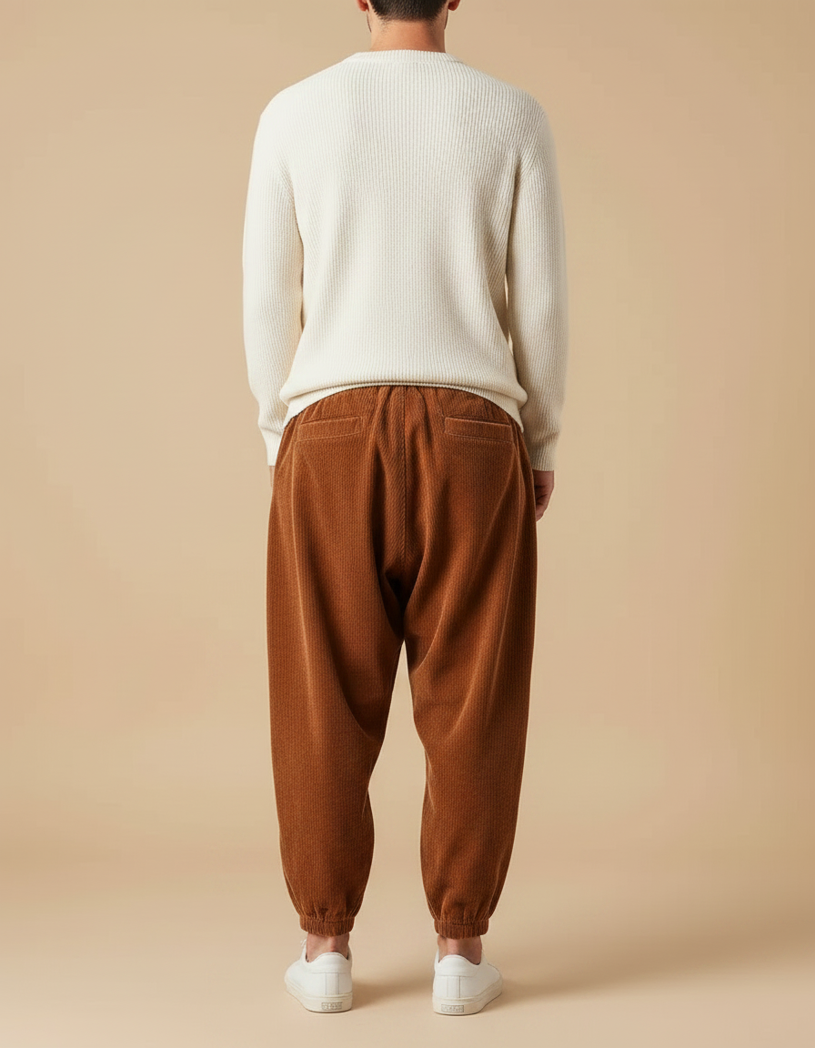 Pantalon Velours Côtelé Ample Marron Décontracté Homme - Cordé - vue 2