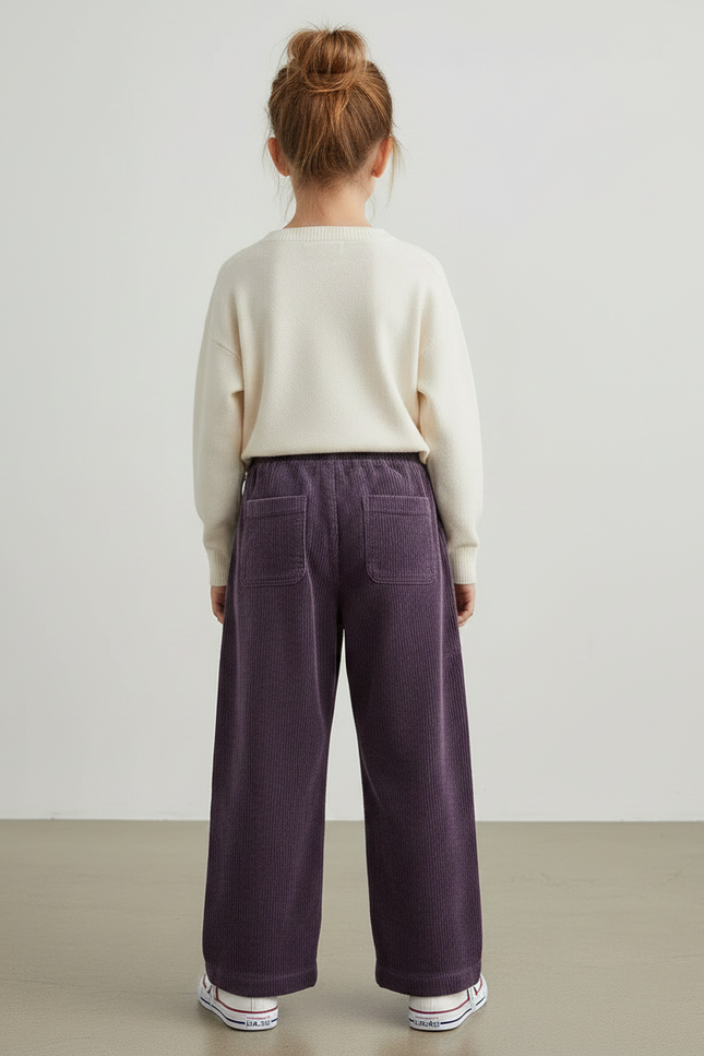 Pantalon Velours Violet Côtelé Ample Enfant Fille - Cordé - vue 2