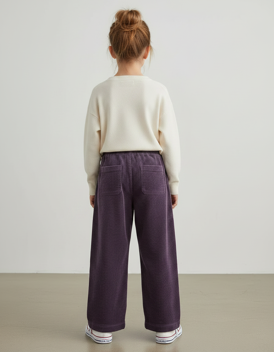 Pantalon Velours Violet Côtelé Ample Enfant Fille - Cordé - vue 2