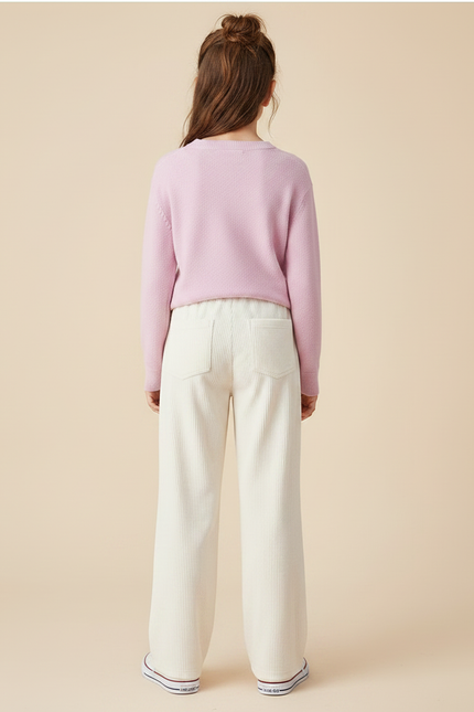 Pantalon Velours Écru Côtelé Ample Cœur Fille - Beige - vue 2