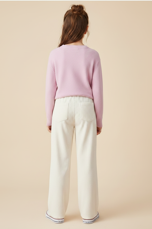 Pantalon Velours Écru Côtelé Ample Cœur Fille - Beige - vue 2