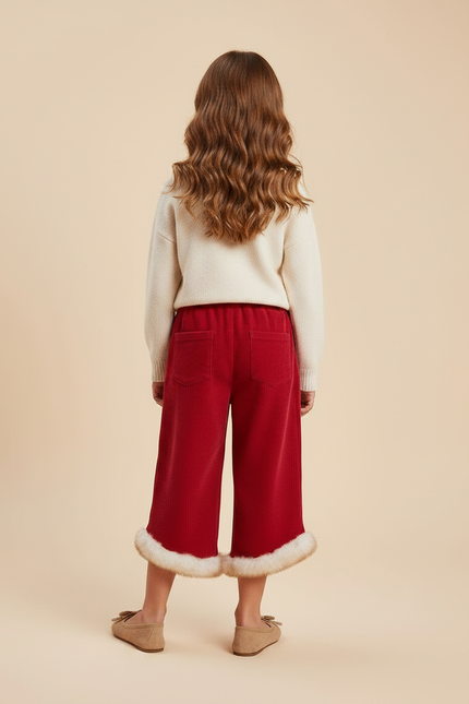 Pantalon Velours Rouge Côtelé Hiver Fille Doublé Fourrure - Cordé - vue 2