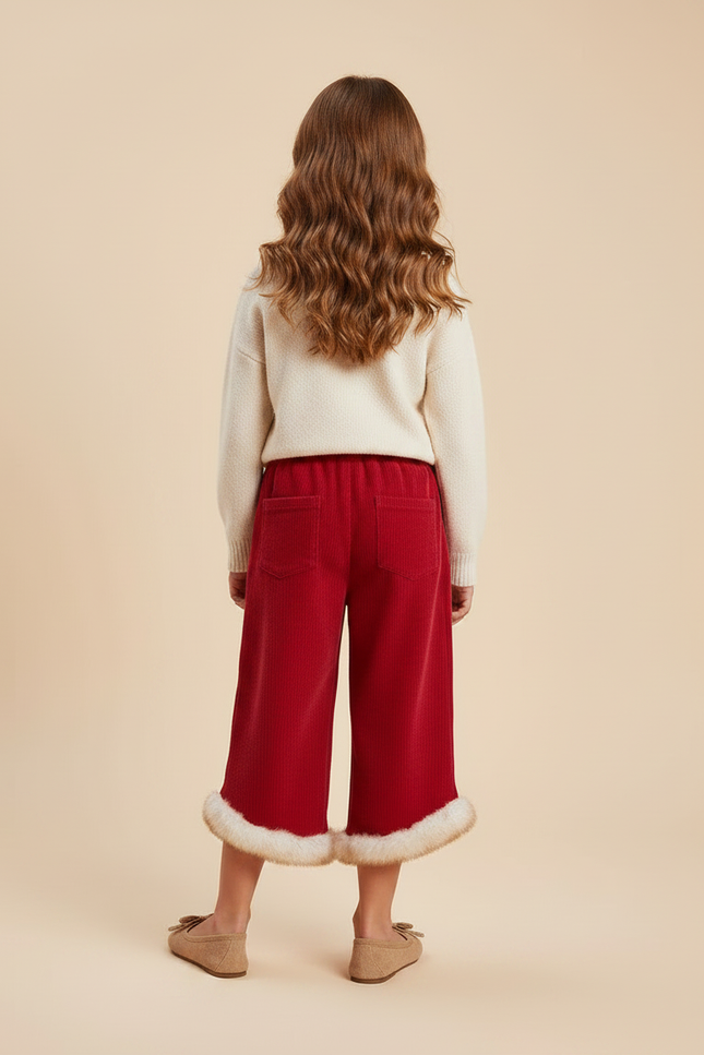 Pantalon Velours Rouge Côtelé Hiver Fille Doublé Fourrure - Cordé - vue 2