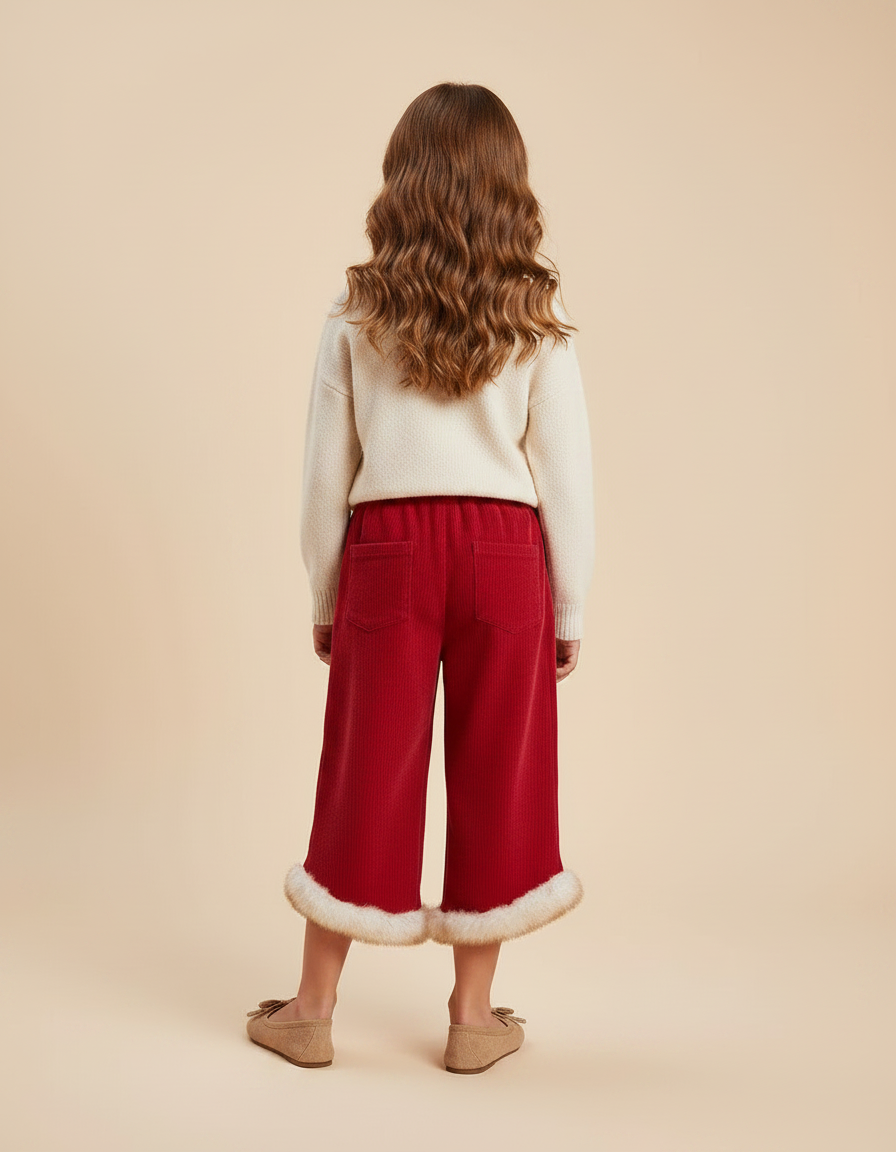 Pantalon Velours Rouge Côtelé Hiver Fille Doublé Fourrure - Cordé - vue 2