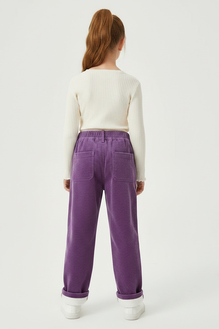 Pantalon Velours Violet Ample Côtelé Doublé Enfant - vue 2