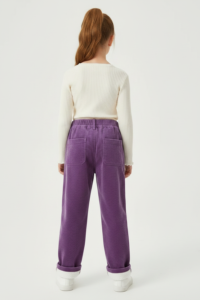 Pantalon Velours Violet Ample Côtelé Doublé Enfant - vue 2