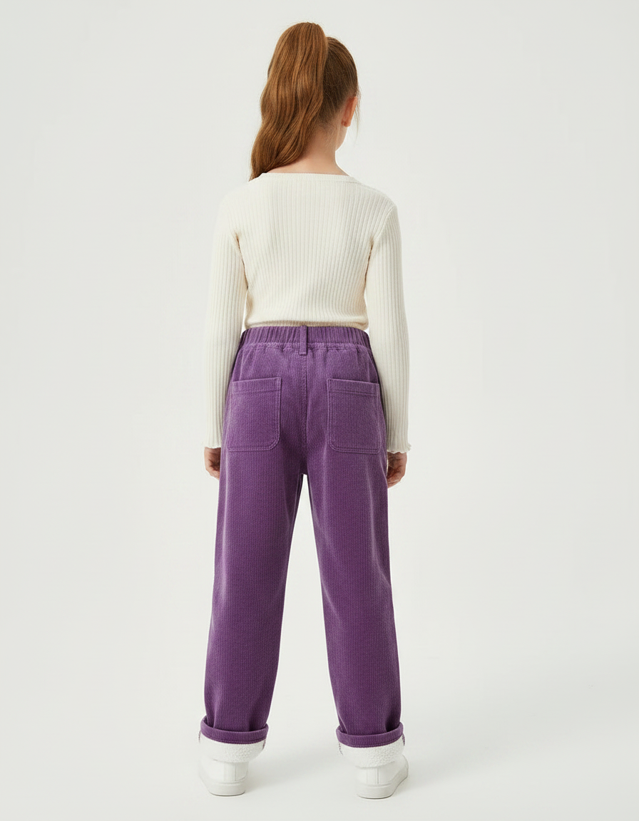 Pantalon Velours Violet Ample Côtelé Doublé Enfant - vue 2