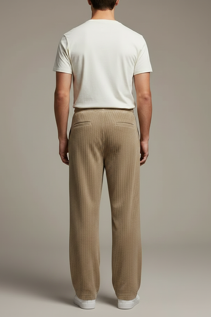 Pantalon Velours Côtelé Homme Droit Décontracté Beige - Cordé - vue 2