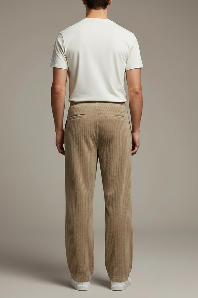 Pantalon Velours Côtelé Homme Droit Décontracté Beige - Cordé - vue 2