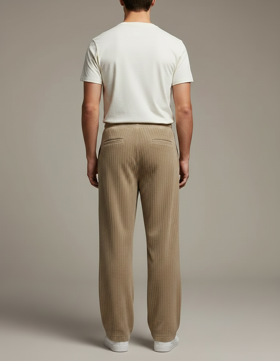 Pantalon Velours Côtelé Homme Droit Décontracté Beige - Cordé - vue 2