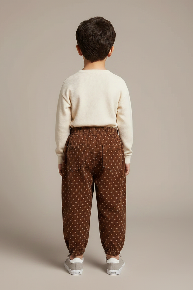 Pantalon Velours Marron Côtelé Ample Points Enfant - vue 2