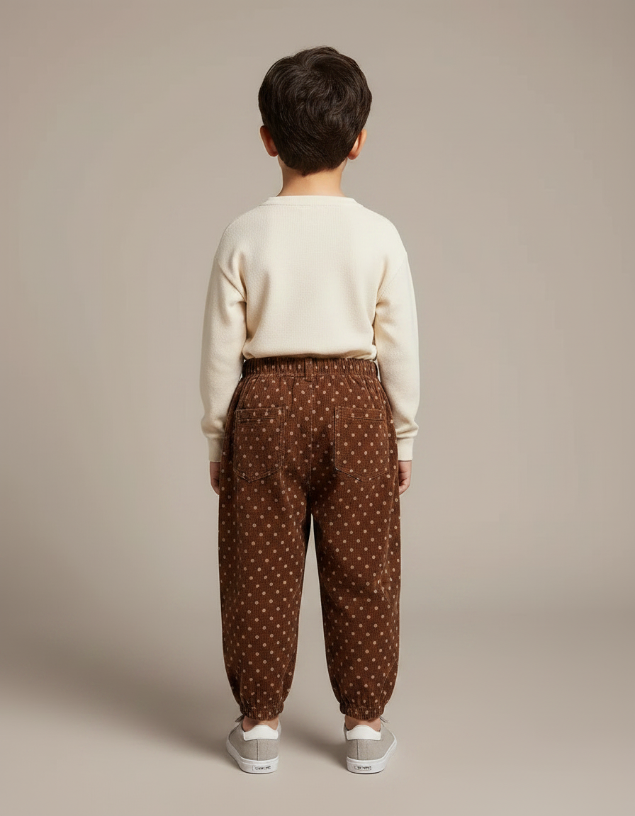 Pantalon Velours Marron Côtelé Ample Points Enfant - vue 2