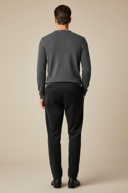 Pantalon Velours Côtelé Noir Décontracté Cordon Élastique Homme - Cordé - vue 2