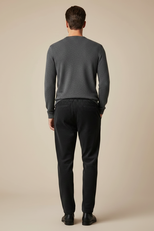 Pantalon Velours Côtelé Noir Décontracté Cordon Élastique Homme - Cordé - vue 2