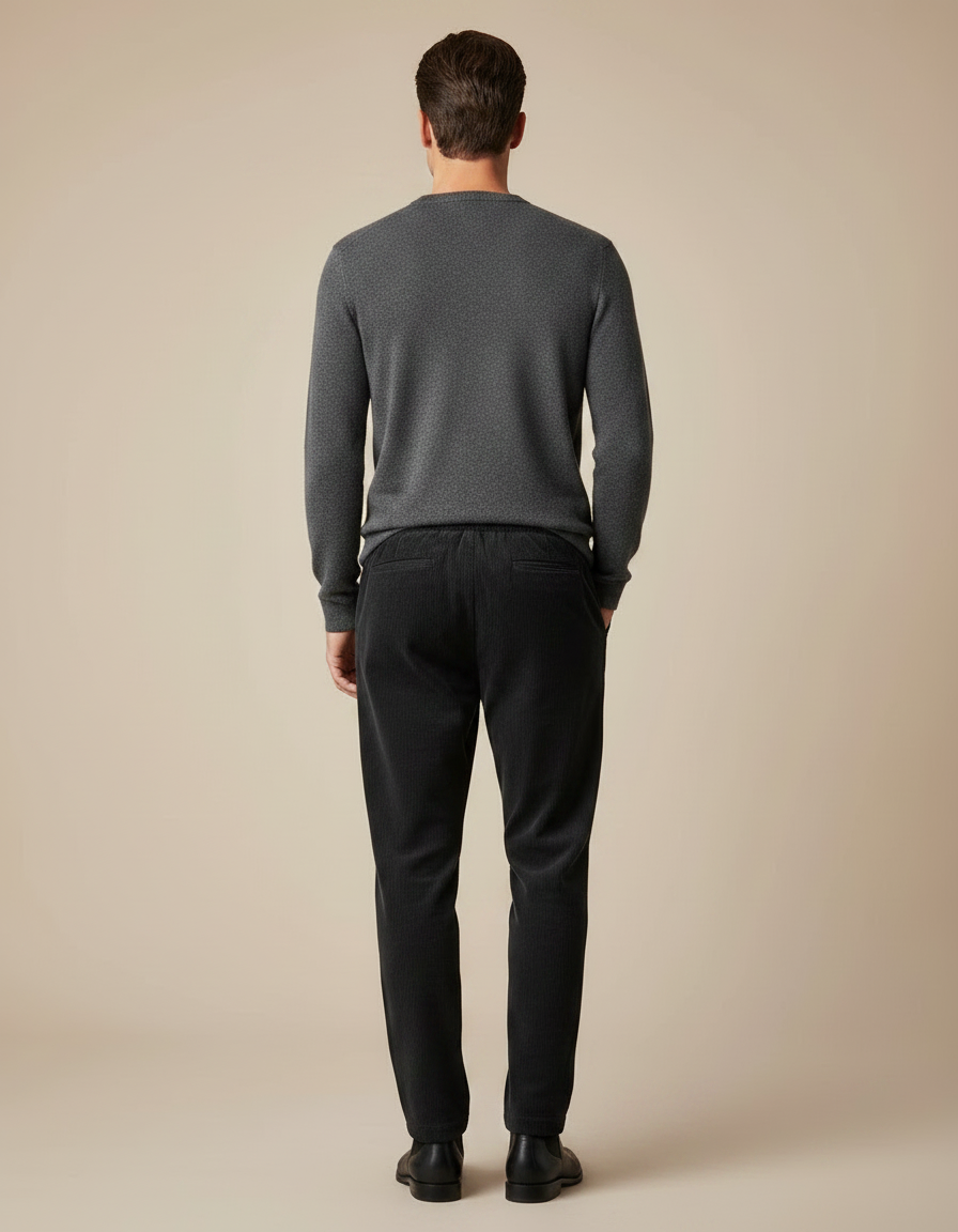 Pantalon Velours Côtelé Noir Décontracté Cordon Élastique Homme - Cordé - vue 2