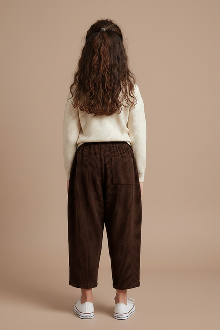 Pantalon Velours Marron Côtelé Ample Décontracté Enfants Hiver - Cordé - vue 2