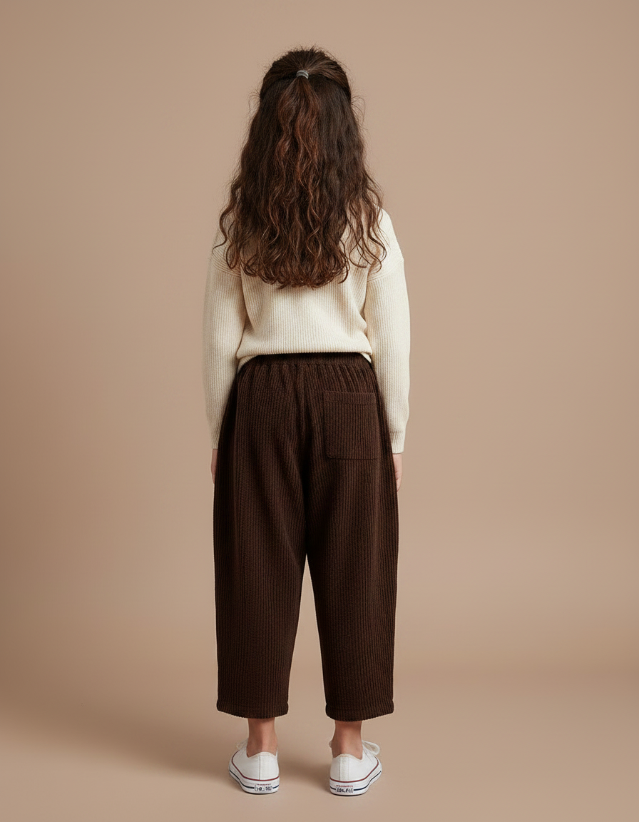 Pantalon Velours Marron Côtelé Ample Décontracté Enfants Hiver - Cordé - vue 2