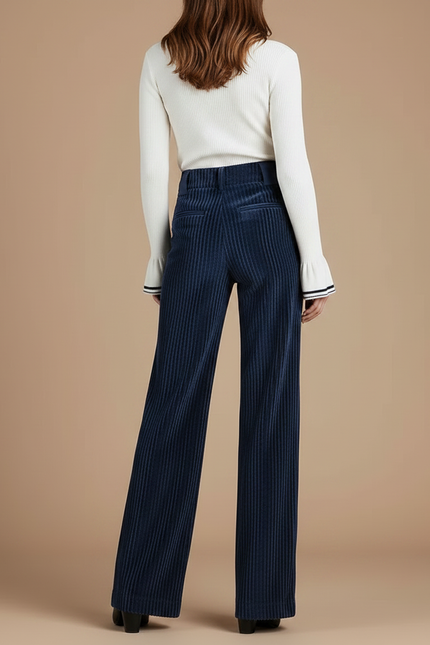 Pantalon Velours Côtelé Bleu Marine Large Femme - Cordé - vue 2