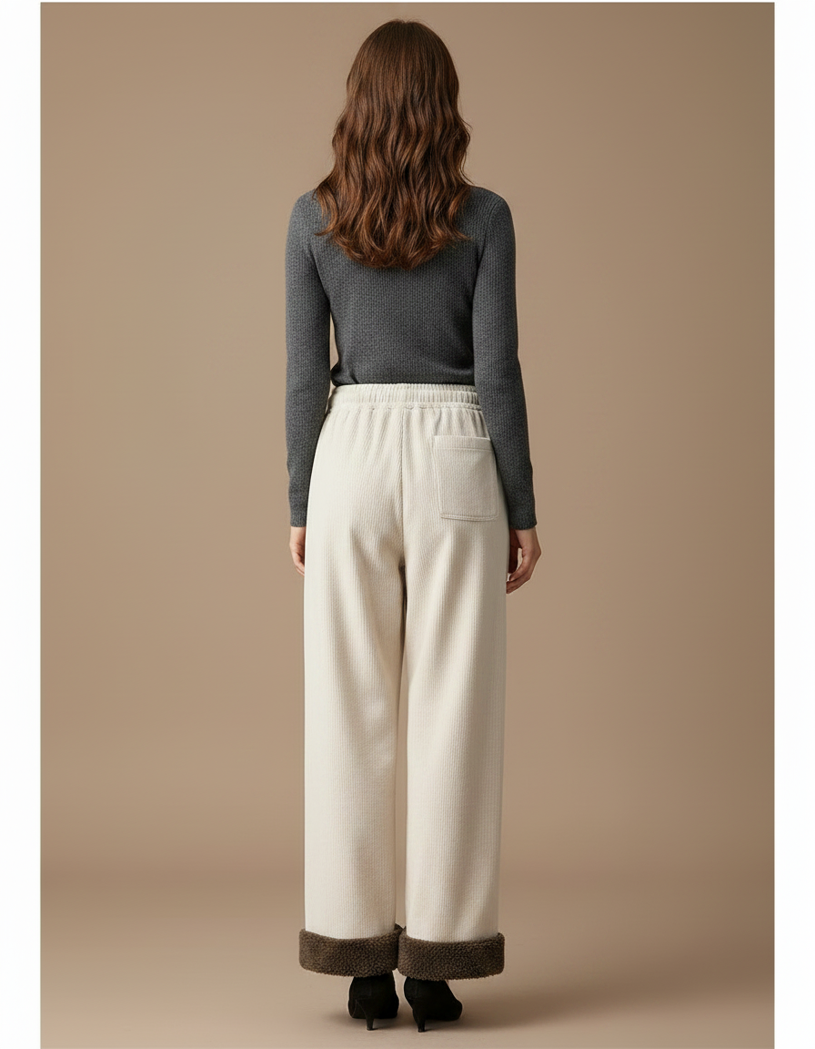 Pantalon Velours Beige Ample Doublé Chaud Hiver - Cordé - vue 2