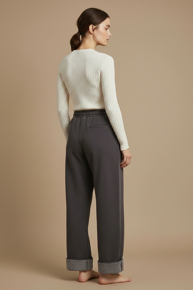 Pantalon Velours Gris Molletonné Large Confortable Femme - vue 2
