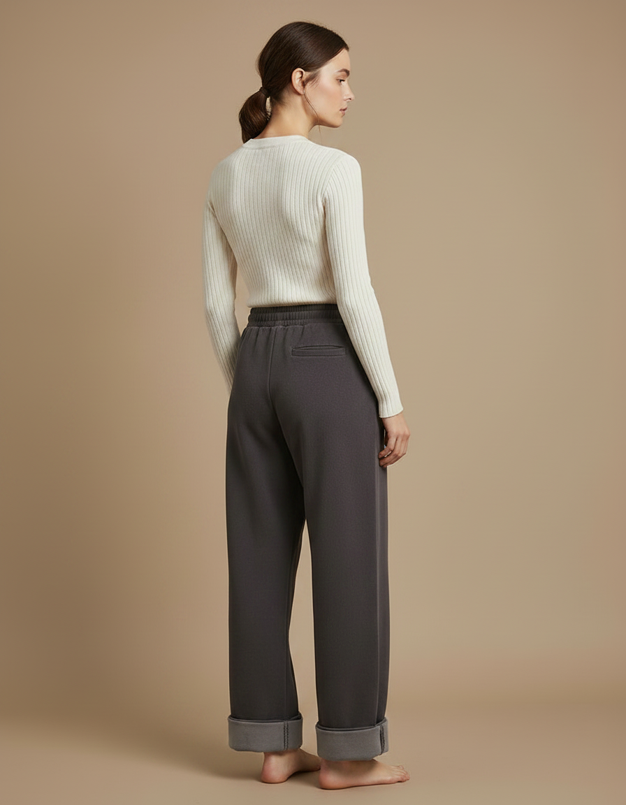 Pantalon Velours Gris Molletonné Large Confortable Femme - vue 2