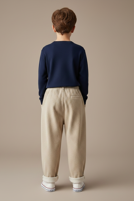 Pantalon Velours Côtelé Beige Ample Décontracté Enfant - Cordé - vue 2