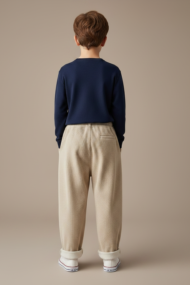 Pantalon Velours Côtelé Beige Ample Décontracté Enfant - Cordé - vue 2