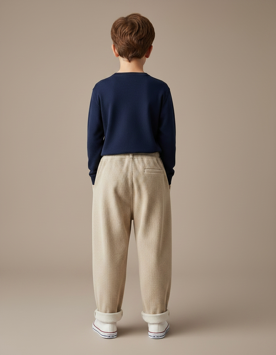 Pantalon Velours Côtelé Beige Ample Décontracté Enfant - Cordé - vue 2