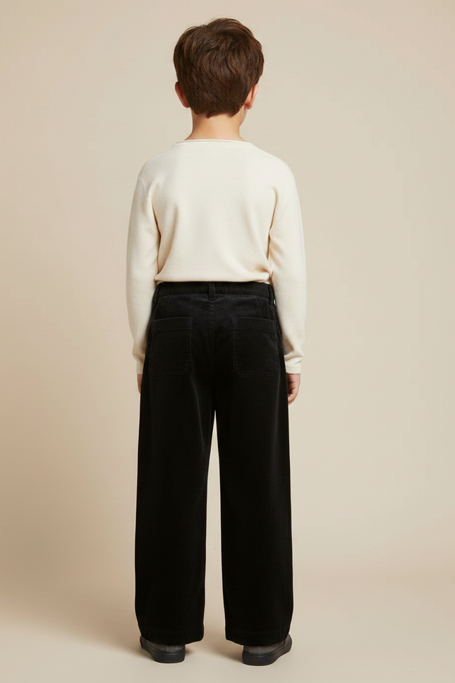 Pantalon Velours Noir Ample Côtelé Garçon - Cordé - vue 2