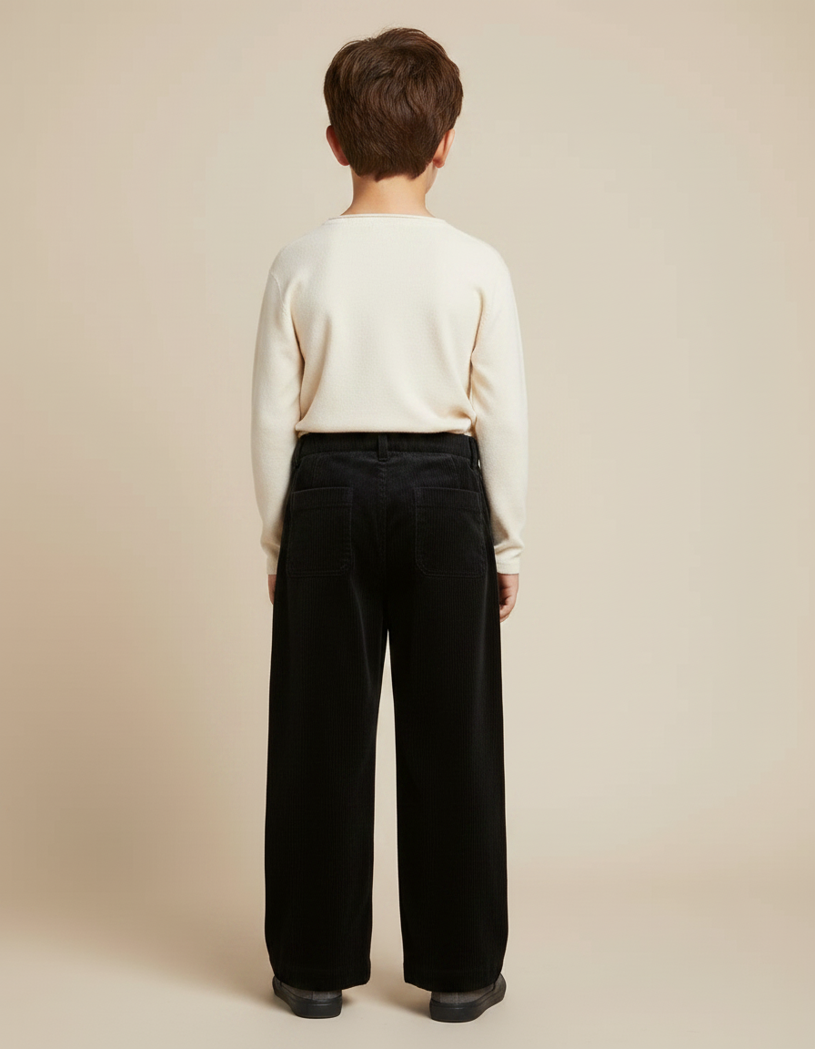 Pantalon Velours Noir Ample Côtelé Garçon - Cordé - vue 2