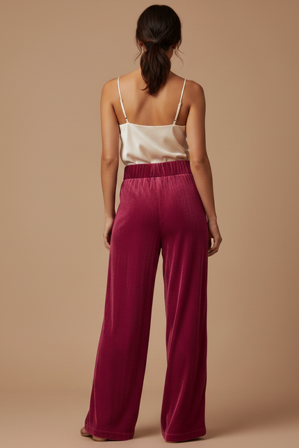 Pantalon Velours Large Fluide Élastique Rouge Femme - vue 2