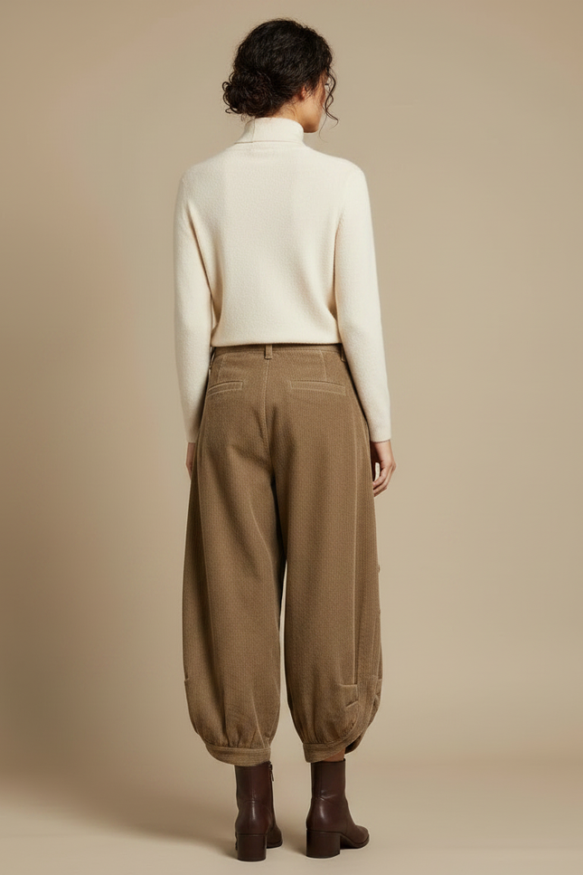 Pantalon Velours Côtelé Marron Ample Vintage Femme - Cordé - vue 2