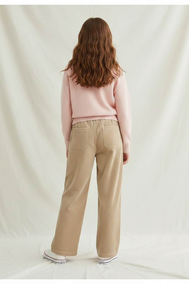 Pantalon Velours Côtelé Ample Décontracté Beige Enfant - Cordé - vue 2