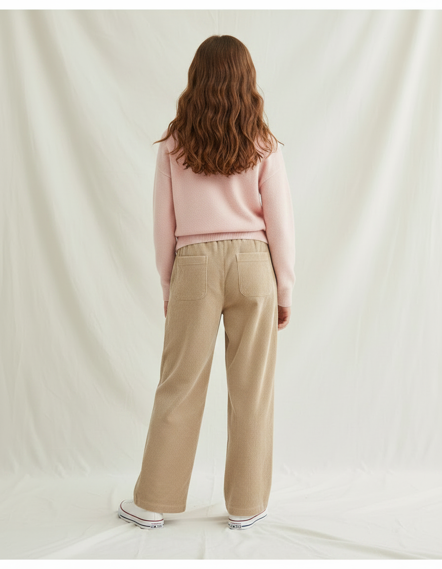 Pantalon Velours Côtelé Ample Décontracté Beige Enfant - Cordé - vue 2